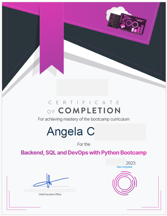 Certificate: Back End, SQL, and DevOps Developer with Python